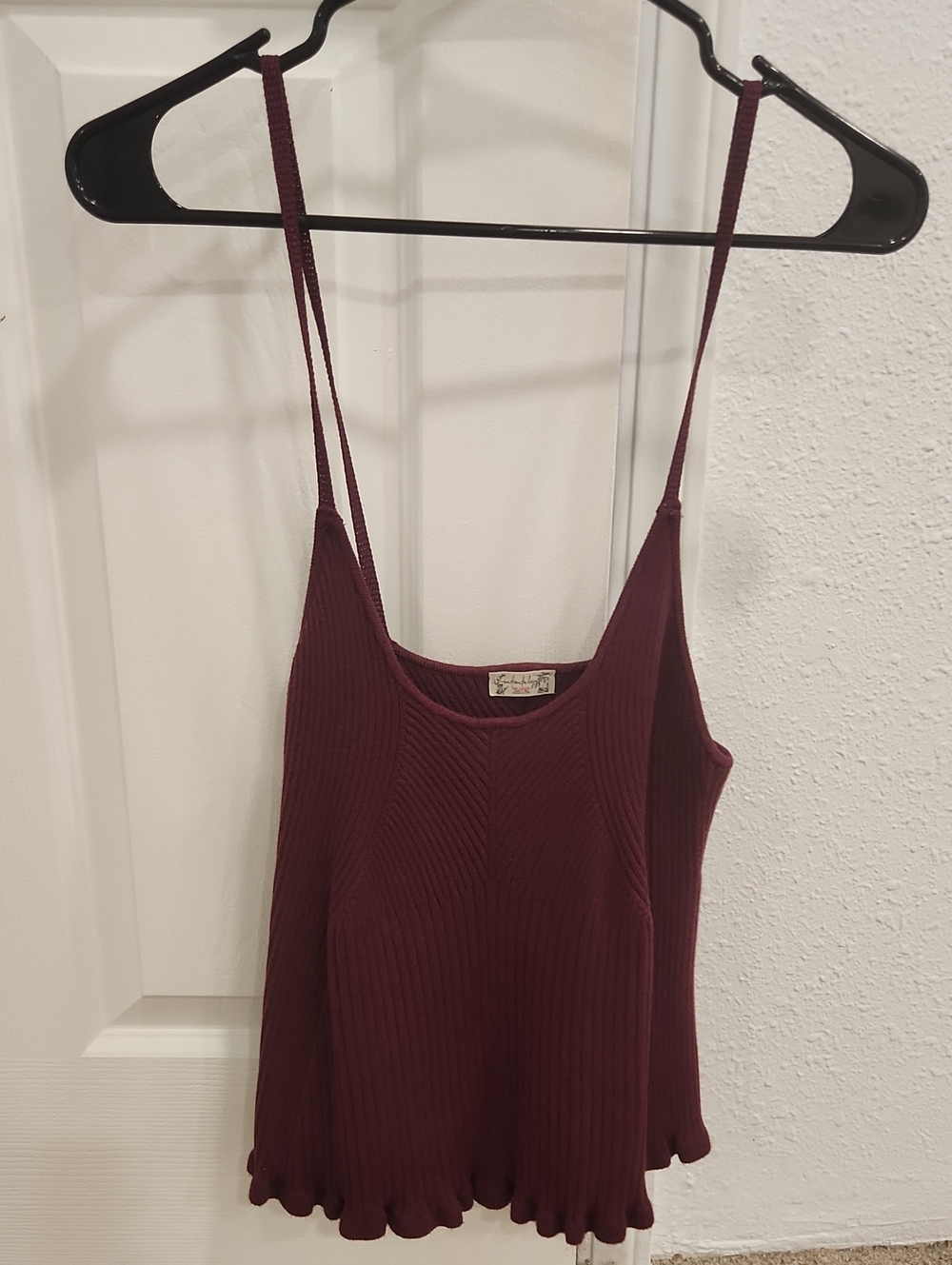 Free People Ribbed Spaghetti Strap Tank Top - Burgundy